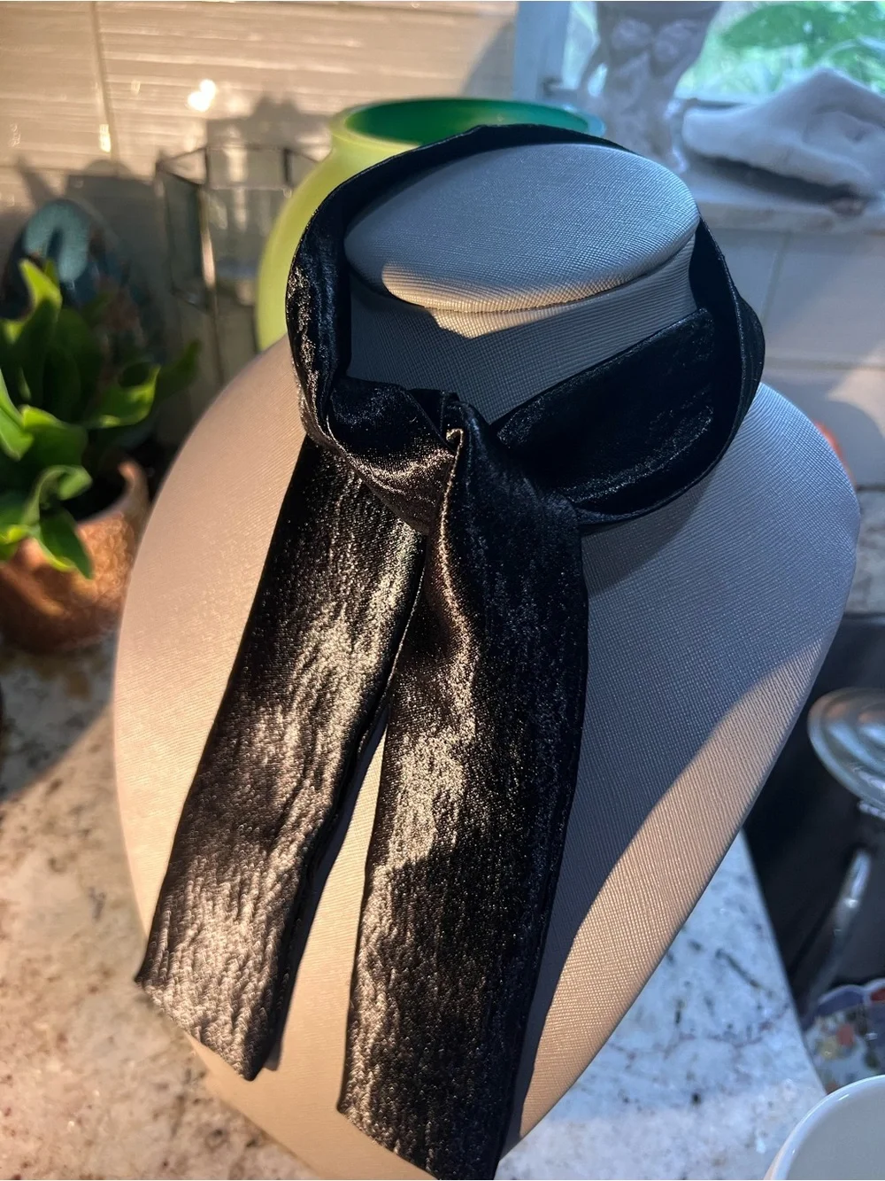 Vintage! Black Super-shiny Silky Satin Skinny Scarf